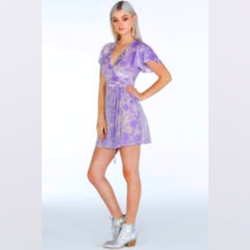 BlackMilk Burned Velvet Lilac Flouncy Wrap Dress